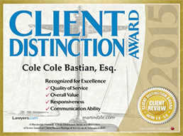 Client Distinction Award 2015 - Cole Cole Bastian, Esq.
